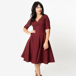 NWT Size XL/14 Unique Vintage Delores Swing Dress with Sleeves in Eggplant